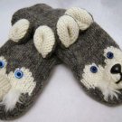 Gray SIBERIAN HUSKY MITTENS white furry accents ADULT deLux
