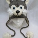 ADULT Siberian HUSKY HAT knit gray grey LINED huskies mushing team human dog Costume deLux