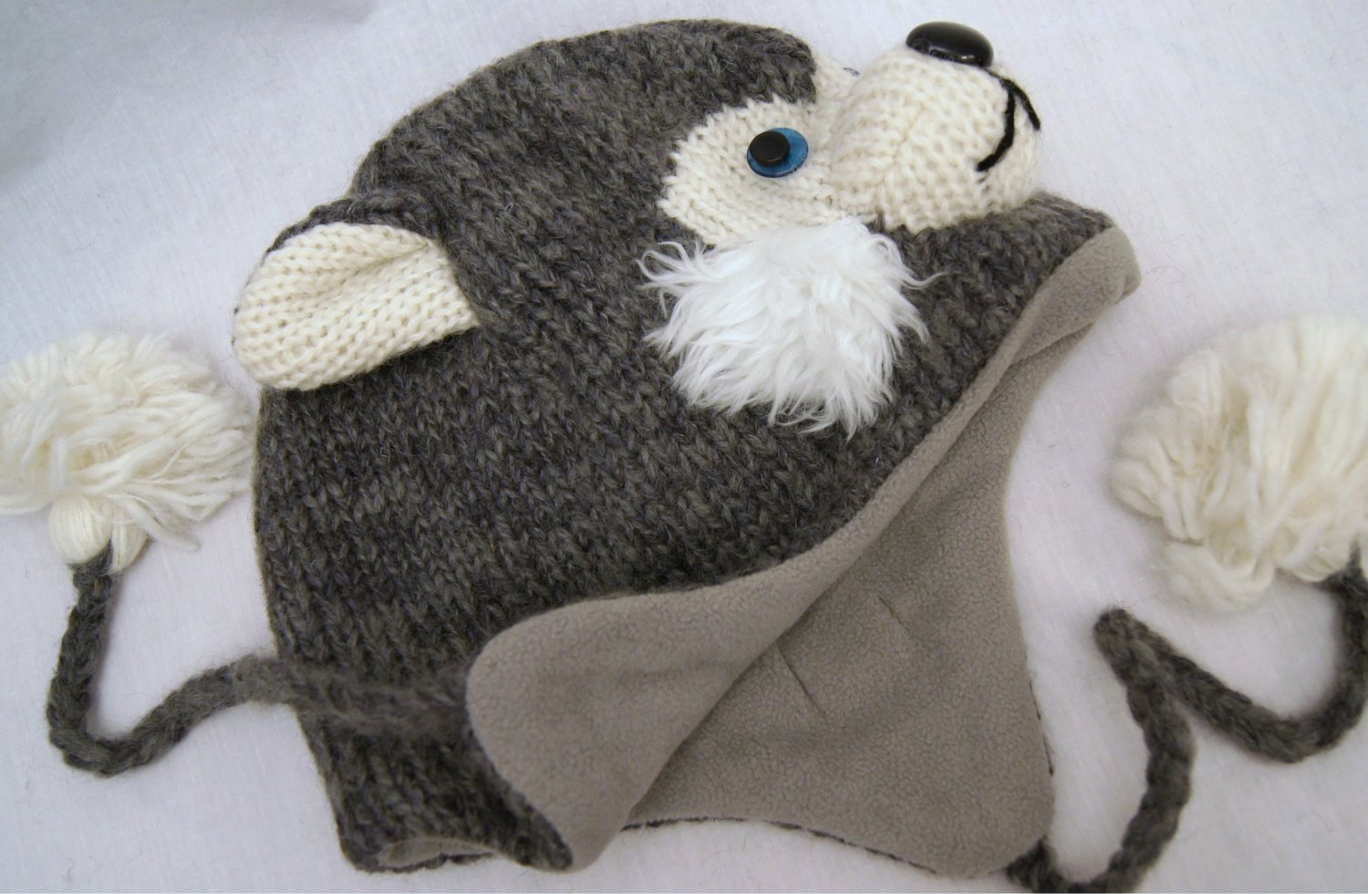 ADULT Siberian HUSKY HAT knit gray grey LINED huskies mushing team