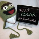 Adult Oscar the Grouch HALLOWEEN Costume Hat KNIT Fleece Lined green SESAME STREET delux