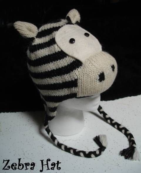 ZEBRA Hat knit ski cap mens womens Halloween costume Fleece Lined ANIMAL delux