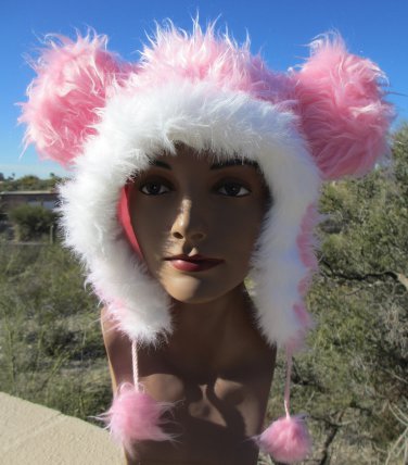 PINK  MOUSE EARS HAT fun furry fuzzy big mickey animal Halloween costume