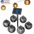 Solar Powered Rattan Ball Flickering Flame Effect LED String Globe Hanging Light