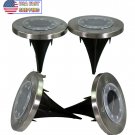 4 Solar Powered 8 LED Disc Path Lawn Lights W/ Diffusure Lens Waterproof Disk