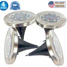 4 Solar Powered Disc Path Lawn 8 LED Lights Outdoor Waterproof Landscape Spike