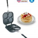 Perfect Double Sided Pancake Maker Pan 4 Round Molds Eggs Crepe Pancake Flip Pan