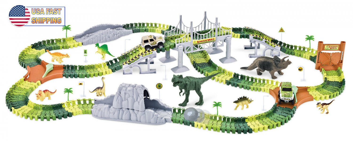 Dinosaur Magic Twisting Race Car Track Flexible Bending Dino Slot Car Ultimate