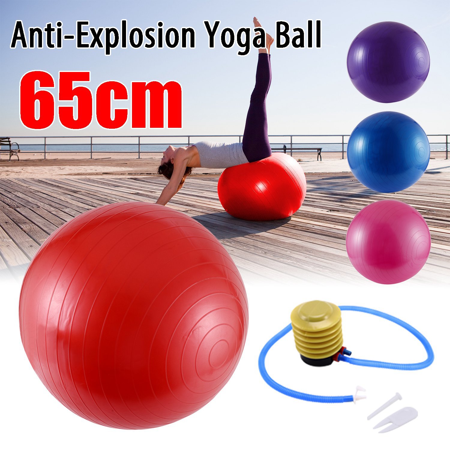 65 CM GYM YOGA BALL EXERCISE  + PUMP (BLUE)
