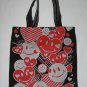 Reusable Fabric Tote Bag Black with Hearts and Happy Faces