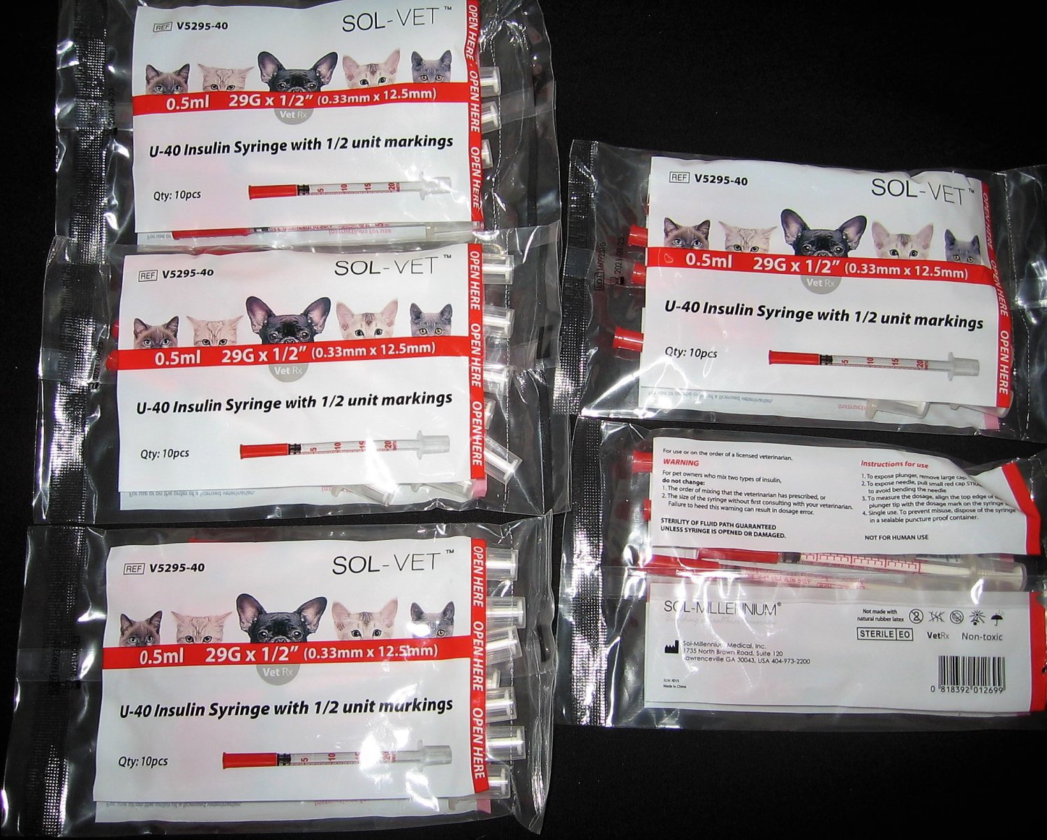 SolVet / SolM U40 Insulin Syringes for Pets 0.5ml 29G x 1/2” 49