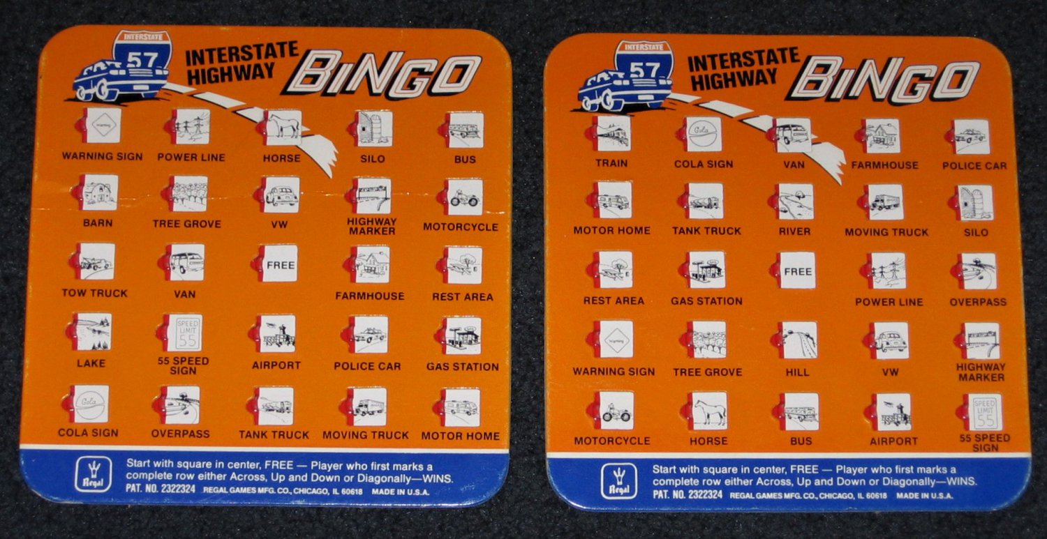 BINGO Interstate Highway Travel Game Board Cards for Kids and Adults