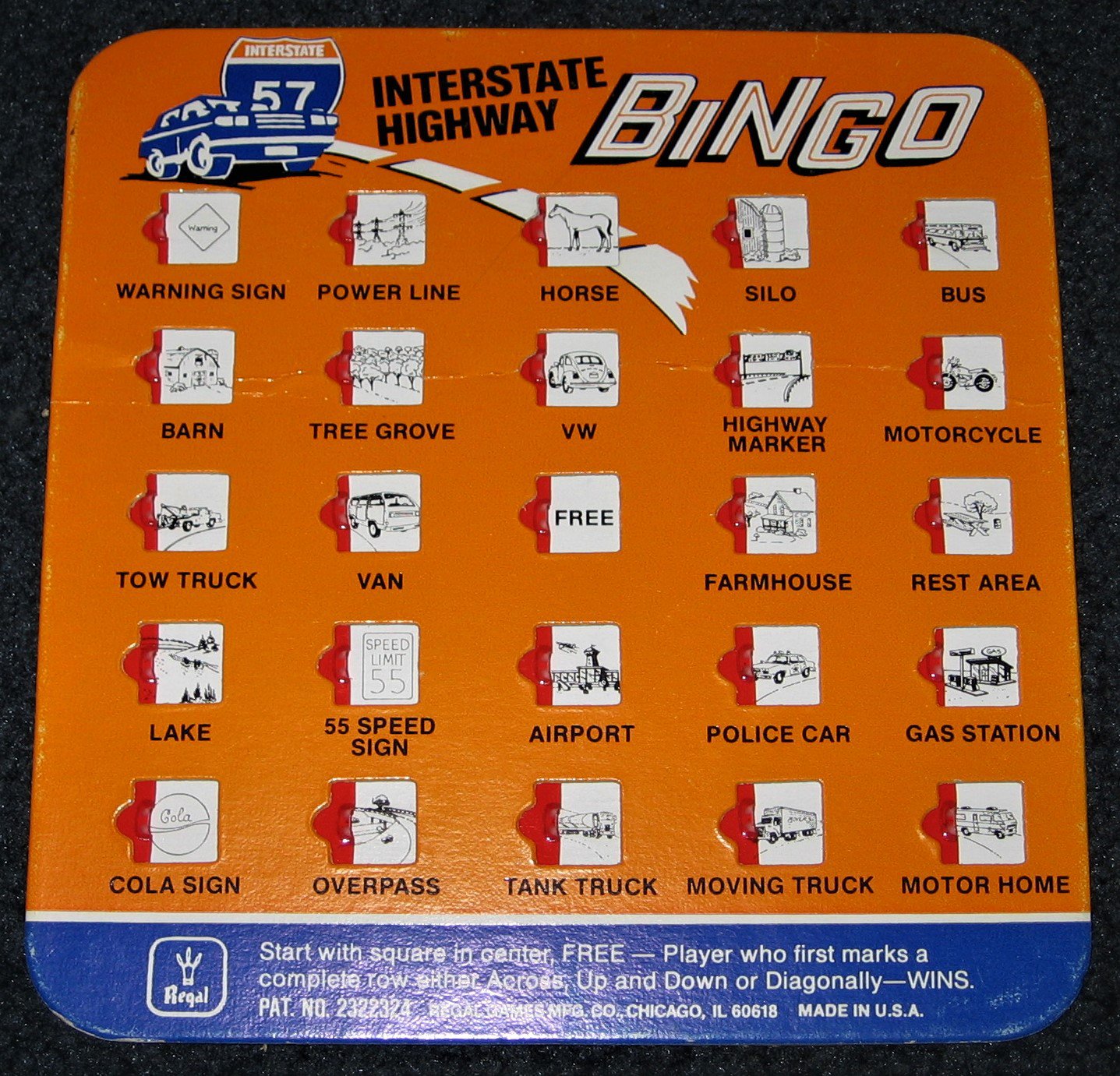 BINGO Interstate Highway Travel Game Board Cards for Kids and Adults