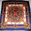 Vintage Scarf Made in Italy Blue Red Gold Decorative Design 35x33 Womens Scarves