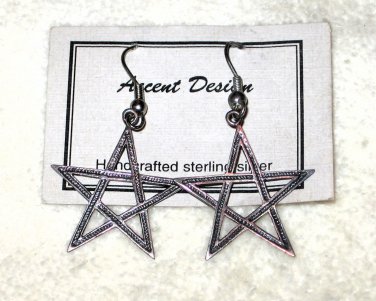 Handcrafted Sterling Silver Drop / Dangle STAR Earrings with Hooks NEW