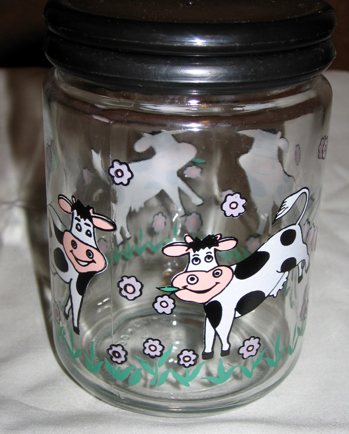 Vintage Glass Jar with COWS and Flowers Glassware from Indonesia