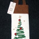 34th & Pine Wine Bottle Gift Bag Christmas Tree Reusable Leather Cotton Tote NEW