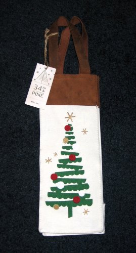 34th & Pine Wine Bottle Gift Bag Christmas Tree Reusable Leather Cotton Tote NEW
