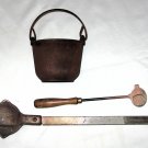 Vintage Cast Iron Lead Melting Pot with Handles + Large Ladle & Dipper
