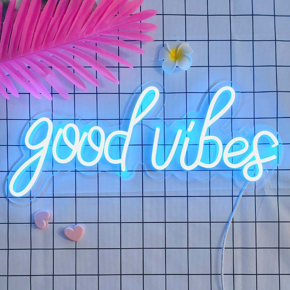 Blue Good Vibes LED Neon Sign, Good Vibes Neon Sign