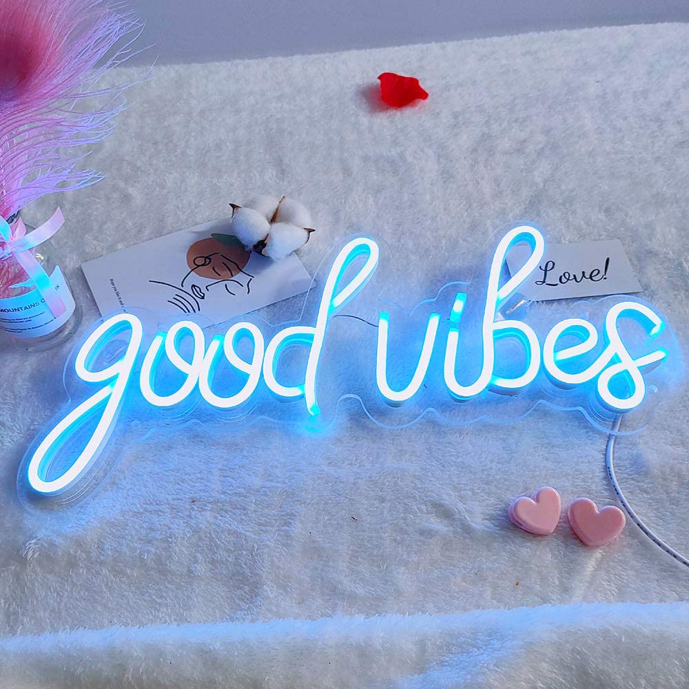 Blue Good Vibes LED Neon Sign, Good Vibes Neon Sign