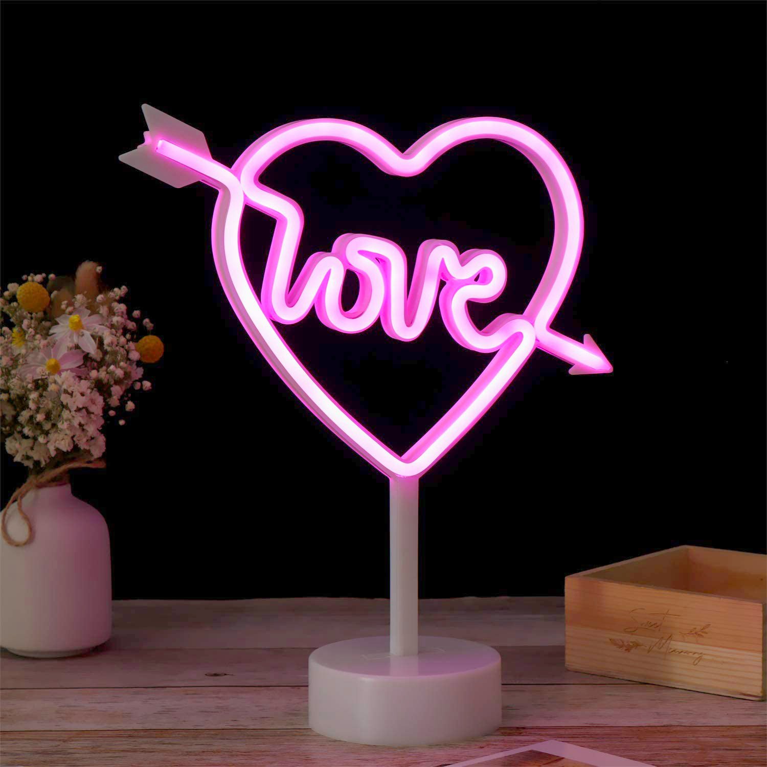 Pink Love Heart LED Neon Lamp, Heart Neon Lamp, Heart Desk Lamp