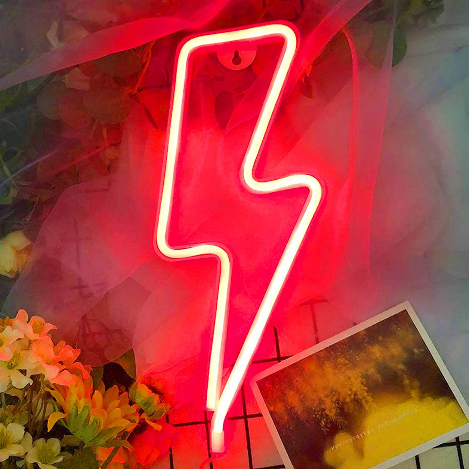 Red Lightning Bolt LED Neon Sign, Lightning Wall Light