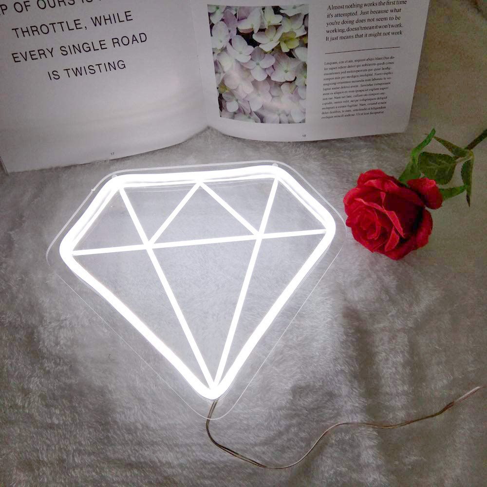 White Diamond LED Neon Sign, White Wall Light
