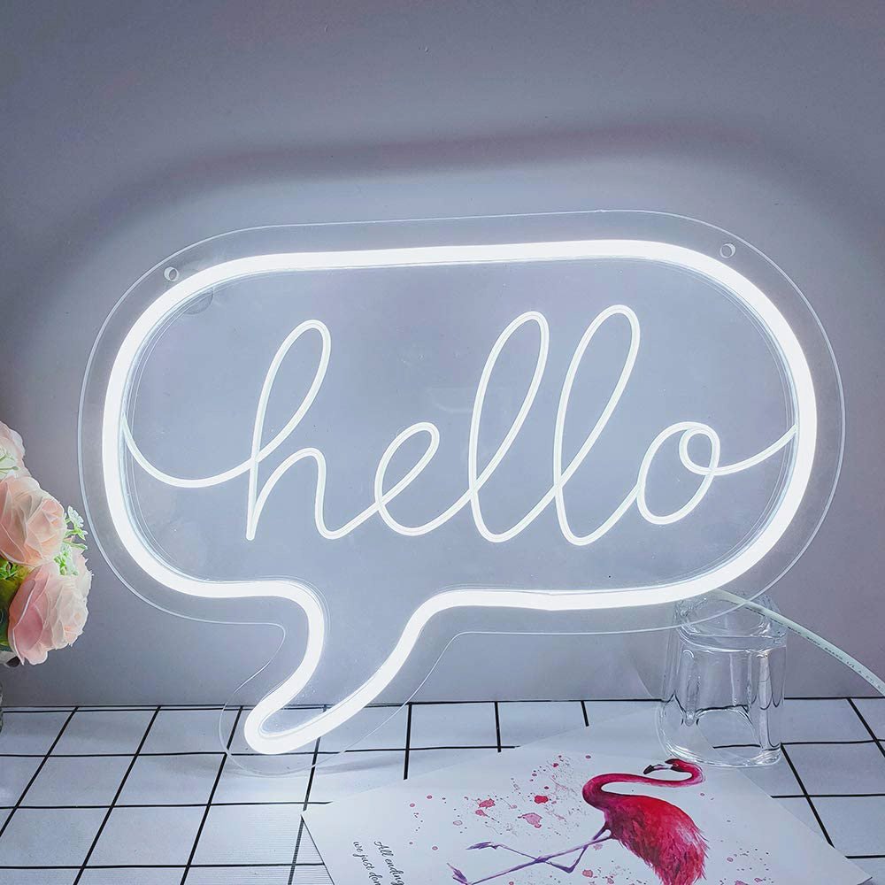 Cool White Hello Led Neon Sign White Neon Wall Light