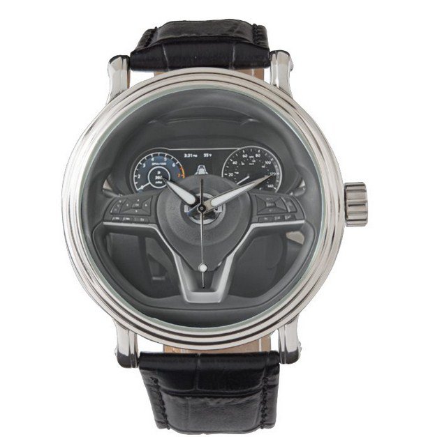 Best Limited! Nissan Versa Now Style Steering Wheel Black Leather Strap Watch