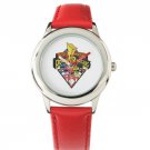 Mighty Morphin Power Rangers Stainless Steel Red Leather Strap Watch