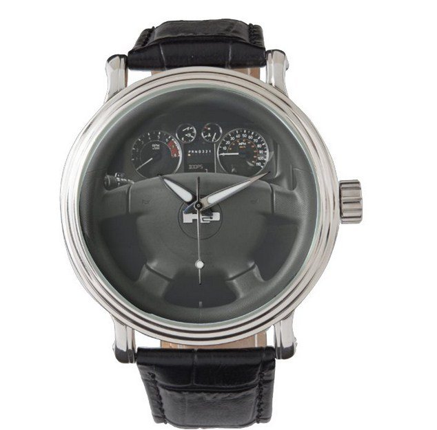 Rare Hummer H3 4wd Suv Adventure steering wheel Black Leather Strap Watch