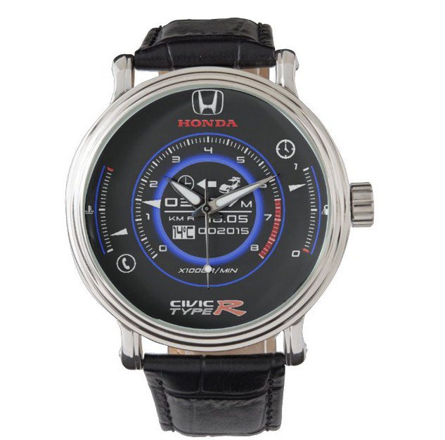 Honda Civic Type R Speedometer Black Leather Strap Watch