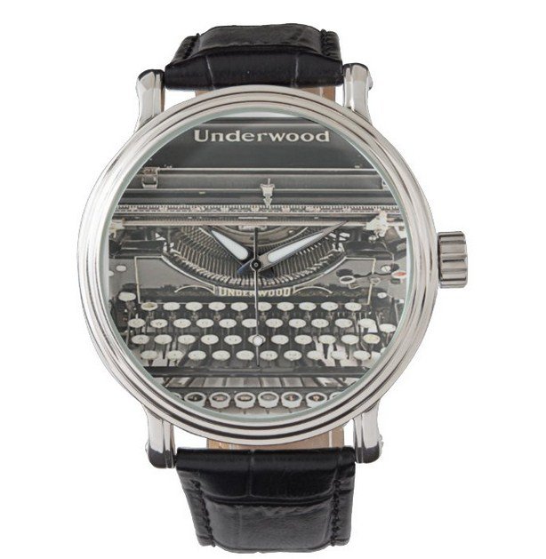 Underwood 3 Typewriter Black Leather Strap Watch