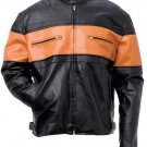 Orange Striped Men's Leather Jacket