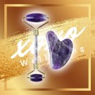 Natural Amethyst Facial Roller Massager & Gua Sha Set Anti-Aging, Anti-Wrinkle