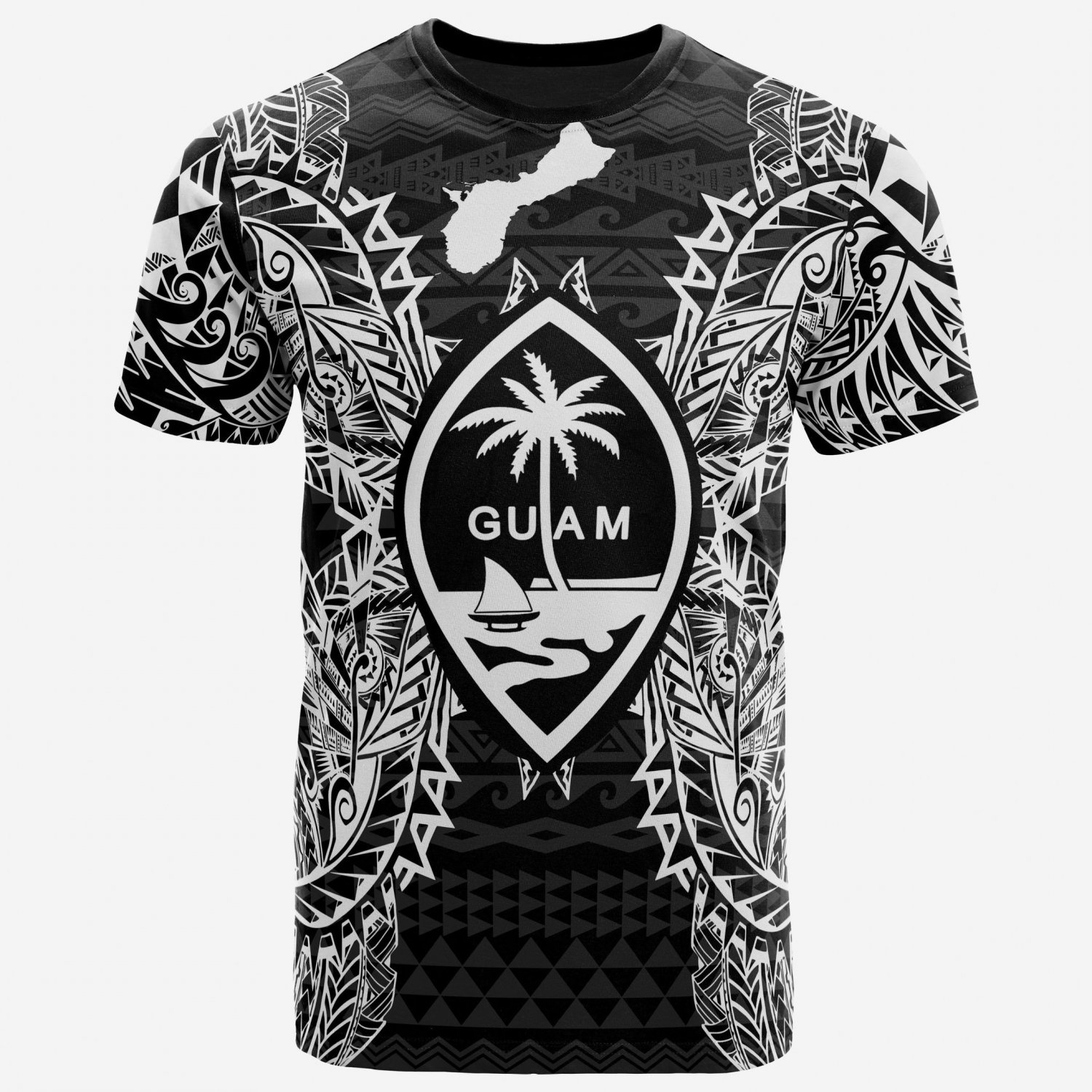 Men's Guam All Guam Coat Of Arms Map Polynesian Tattoo White Black 3D T ...