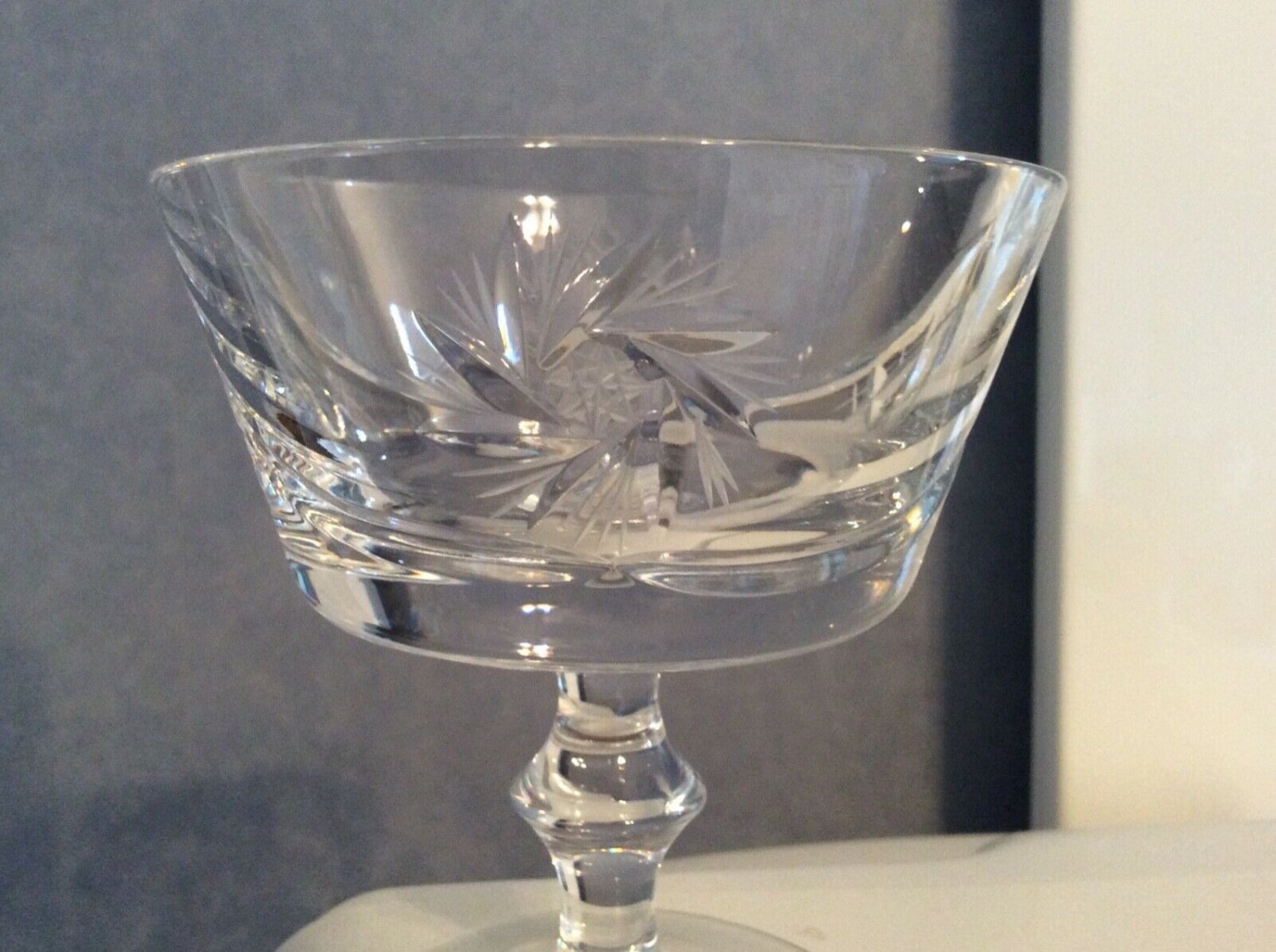 2 Crystal Sherbet Dessert Fruit Yoghurt Dishes Glasses Star Cross Pinwheel