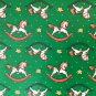 VTG CHRISTMAS WRAPPING PAPER GIFT WRAP CUTE ROCKING HOBBY HORSE TOY BRIGHT GREEN