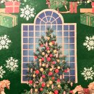 VTG GIFT WRAP CHRISTMAS TREE IN WINDOW GREEN PRETTY WRAPPING PAPER 2ft x 20 in