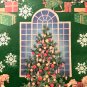 VTG GIFT WRAP CHRISTMAS TREE IN WINDOW GREEN PRETTY WRAPPING PAPER 2ft x 20 in