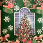 VTG GIFT WRAP CHRISTMAS TREE IN WINDOW GREEN PRETTY WRAPPING PAPER 2ft x 20 in