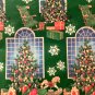 VTG GIFT WRAP CHRISTMAS TREE IN WINDOW GREEN PRETTY WRAPPING PAPER 2ft x 20 in