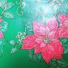 VTG CHRISTMAS WRAPPING PAPER GIFT WRAP  RED POINSETTIAS GOLD TRIM BRIGHT GREEN