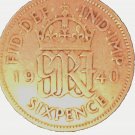1940 British UK Lucky Sixpence for Bride 50% Silver Wartime Very Nice Grade 1940 British UK Lucky Sixpence for Bride 50% Silver Wartime Very Nice Grade