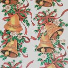 VINTAGE CHRISTMAS PAPER GOLDEN BELLS BOWS RIBBONS HOLLY GIFT WRAP  2 ft x 20 in