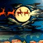 VTG CHRISTMAS GIFT WRAP SMILING SANTA SLEIGH in the Sky LAST ONE 2ft X 20in
