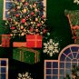 GIFT WRAP CHRISTMAS TREE in WINDOW Green Pretty VTG Wrapping paper 2ft x 20 in