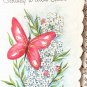 GET WELL Greeting Card Litho DieCut +Env Gold Embossed Flower Butterflies UNUSED