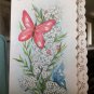 GET WELL Greeting Card Litho DieCut +Env Gold Embossed Flower Butterflies UNUSED