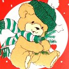 CHRISTMAS GIFT WRAPPING PAPER Smiling Teddy Hat Striped Scarf MATCHING TAGS Vtg